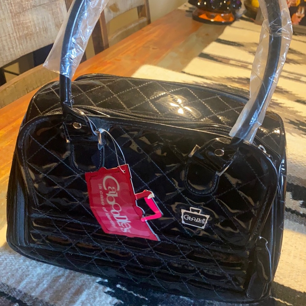 Makeup bag black patent leather